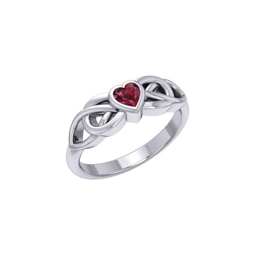 Celtic Knotwork Ring With Heart Gemstone TRI2306 - Jewelry